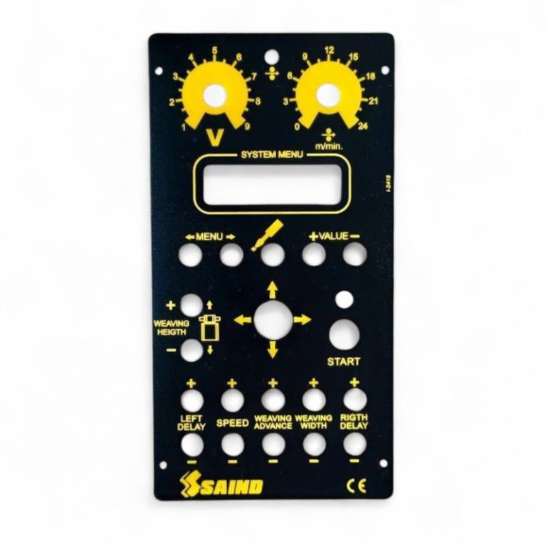 carátula de poliéster para equipo de soldadura carátula de poliéster para un dispositivo electrónico en color negro y amarillo con taladros