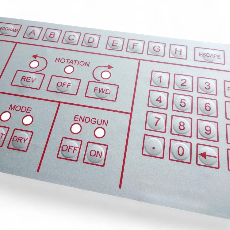 carátula de poliéster para equipo electrónico Teclado numérico con botones del 0 al 9 y flecha hacia la izquierda.